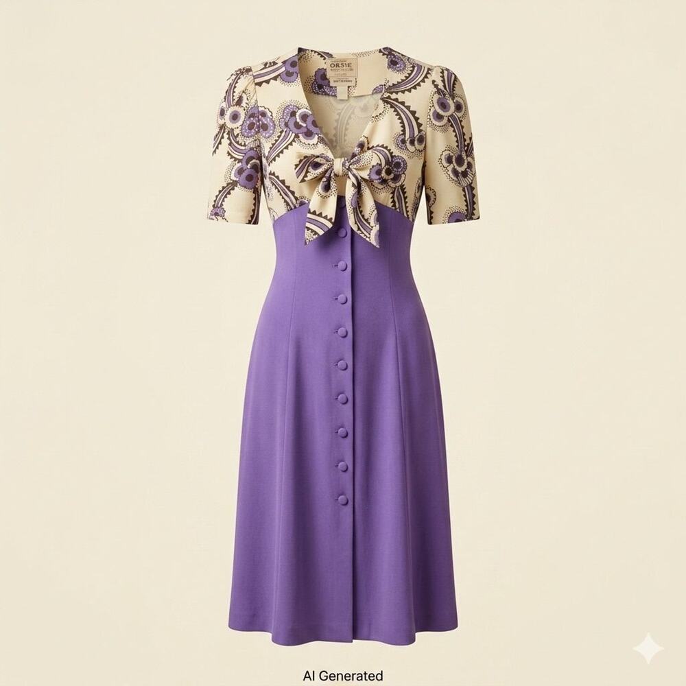 V397-RARE Vintage Ossie Clark for Radley Moss Crepe Dress